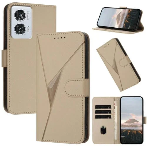 Funda de Cuero con Hebilla y Diseño Triangular para Motorola Edge 50 Fusion (Dorada)