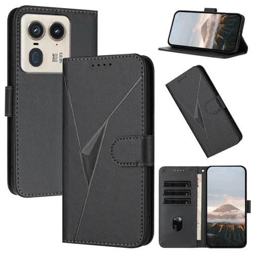 Funda de Cuero con Hebilla y Diseño Triangular para Motorola Edge 50 Ultra (Negro)