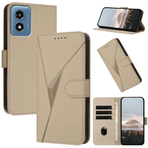 Funda de Cuero con Hebilla y Diseño Triangular para Motorola Moto G Play 4G (2024) (Dorada)