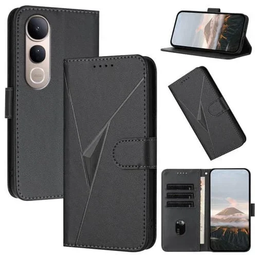 Funda de Cuero con Hebilla y Diseño Triangular para Vivo V50 Lite 4G/5G (Negra)