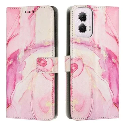 Funda de Cuero con Patrón de Mármol para Motorola Moto G Power 5G (2024) (Oro Rosa)