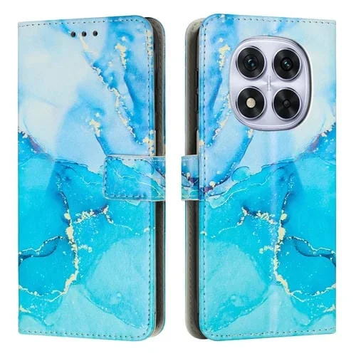 Funda de Cuero con Patrón de Mármol Pintado Global para Redmi Note 14 Pro 5G (Azul Verde)