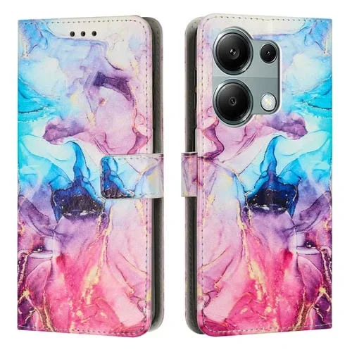 Funda de Cuero con Patrón de Mármol Pintado para Redmi Note 13 Pro 4G (Rosa y Morado)