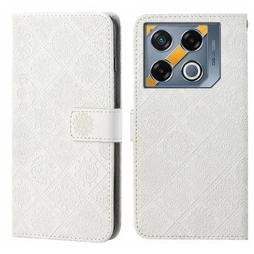 Funda de Cuero con Patrón en Relieve Estilo Étnico para Infinix GT 20 Pro (Blanca)