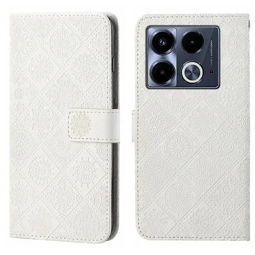 Funda de Cuero con Patrón en Relieve Estilo Étnico para Infinix Note 40 5G (Blanca)