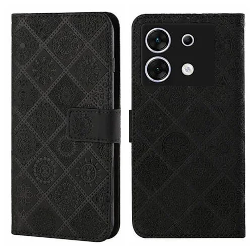 Funda de Cuero con Patrón En Relieve Estilo Étnico para Infinix Zero 30 5G (Negro)