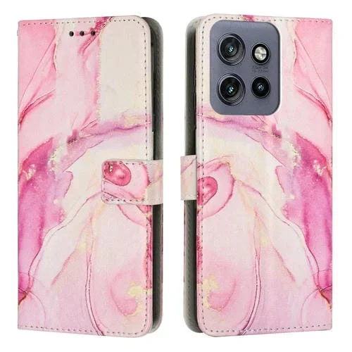 Funda de Cuero con Patrón Mármol para Motorola Moto S50 5G y Edge 50 Neo (Oro Rosa)