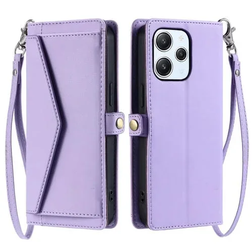 Funda de Cuero con Ranura para Múltiples Tarjetas y Cordón para Redmi Note 12R (Morado)