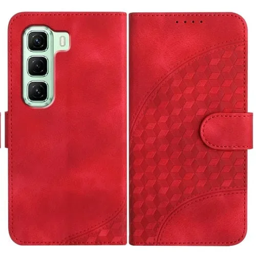 Funda de Cuero con Relieve Cabeza de Elefante para Infinix Hot 50 5G Yx0060 con Cordón (Rojo)