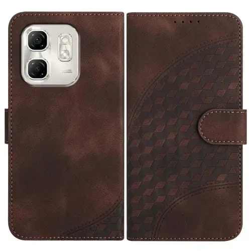 Funda de Cuero con Relieve Cabeza de Elefante para Infinix Hot 50I Smart 9 Yx0060 con Cordón (Café)