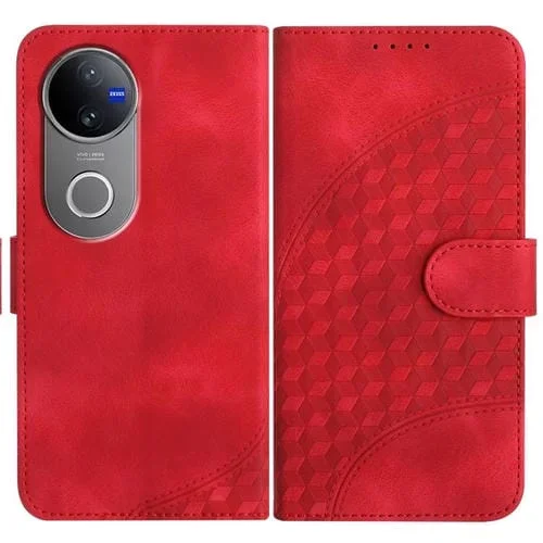 Funda de Cuero con Relieve de Cabeza de Elefante y Cordón para Vivo V50 (Roja)