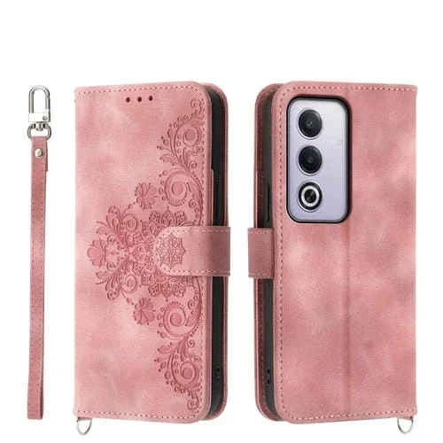 Funda de Cuero con Relieve de Flores y Tacto de Piel para Oppo A3 Pro 5G (Rosa)