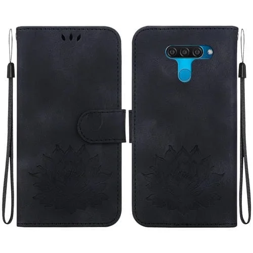 Funda de Cuero con Relieve de Loto para LG K50/Q60 (Negra)