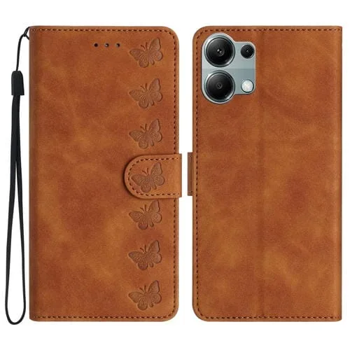 Funda de Cuero con Relieve de Siete Mariposas para Redmi Note 13 Pro 4G (Marrón)