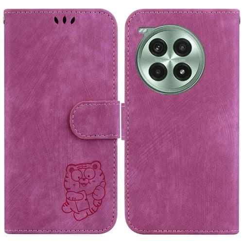 Funda de Cuero con Relieve de Tigre para OnePlus Ace 3 Pro (Rosa Rojo)