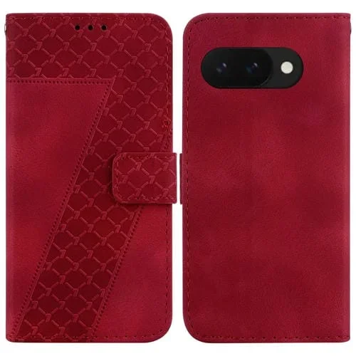 Funda de Cuero con Relieve en Forma de Siete para Google Pixel 9A (Rojo)