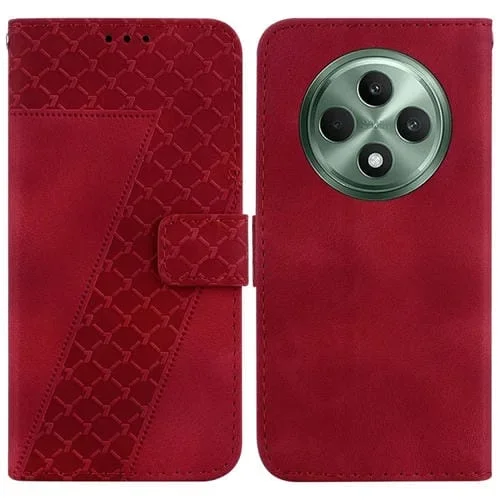 Funda de Cuero con Relieve En Forma de Siete para Oppo Reno12 F 5G (Rojo)