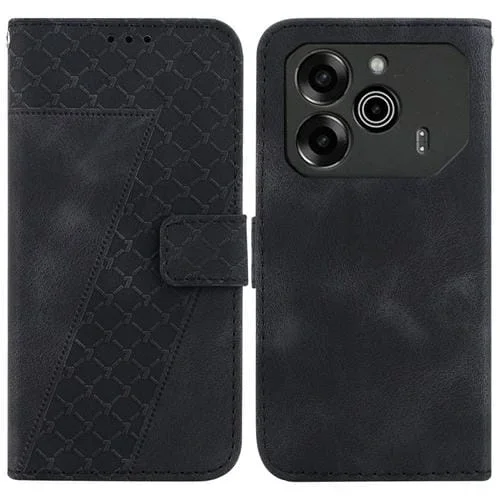Funda de Cuero con Relieve en Forma de Siete para Tecno Pova 6 5G y 6 Pro 5G (Negra)