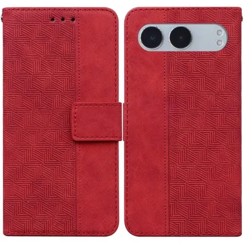 Funda de Cuero con Relieve Geométrico para OnePlus Nord 4 (Rojo)