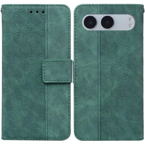 Funda de Cuero con Relieve Geométrico para OnePlus Nord 4 (Verde)