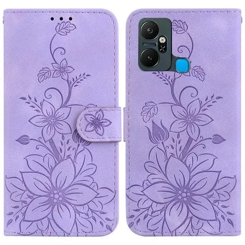 Funda de Cuero con Relieve Lily para Infinix Smart 6 Plus (Púrpura)