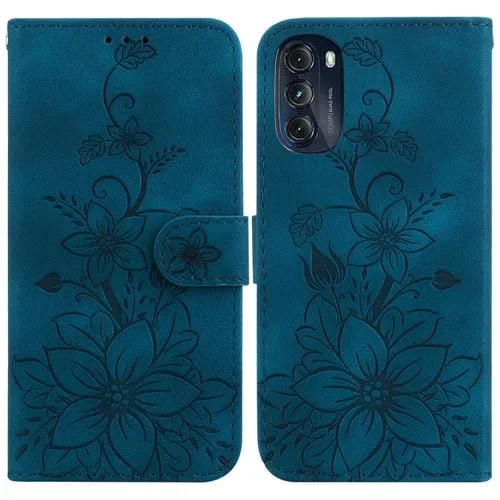 Funda de Cuero con Relieve Lily para Motorola Moto G 2022 (Azul Oscuro)