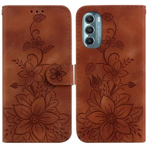 Funda de Cuero con Relieve Lily para Motorola Moto G Stylus 5G 2022 (Marrón)