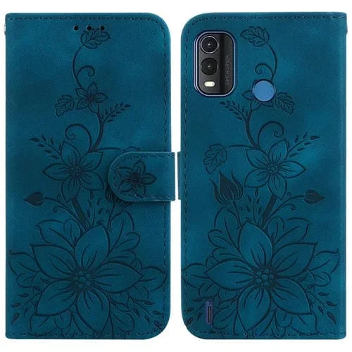 Funda de Cuero con Relieve Lily para Nokia G11 Plus (Azul Oscuro)