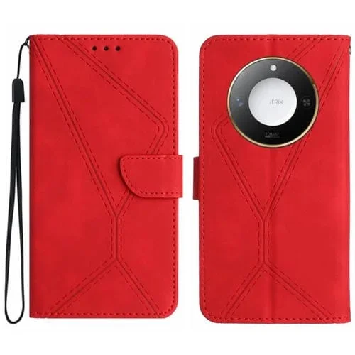 Funda de Cuero con Relieve y Costura Inteligente para Honor X9C (Rojo)