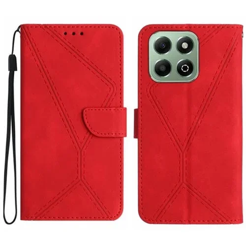 Funda de Cuero con Relieve y Costuras para Honor 200 Smart (Rojo)