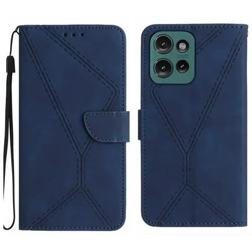 Funda de Cuero con Relieve y Costuras para Motorola Edge 50 Neo (Azul)
