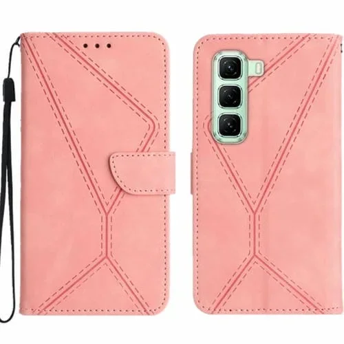 Funda de Cuero con Relieve y Costuras para Teléfono Infinix Hot 50 5G (Rosa)