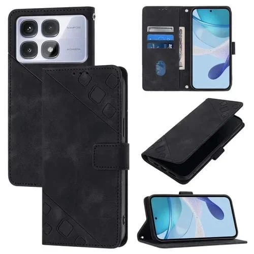 Funda de Cuero con Relieve y Tacto de Piel para Redmi K70 Ultra 5G (Negra)
