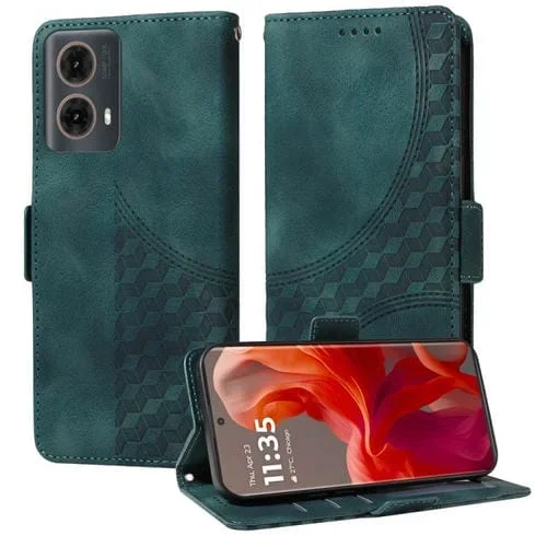 Funda de Cuero con Rombos en Relieve y Estrellas para Motorola Moto G85/S50 Neo (Verde)