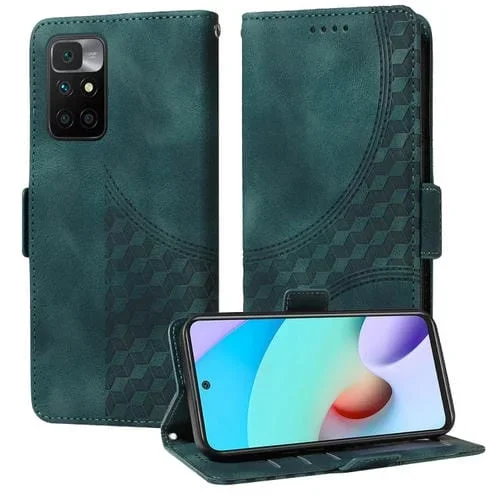 Funda de Cuero con Rombos En Relieve y Estrellas para Redmi 10 2022 (Verde)