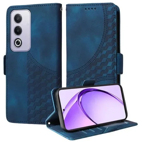Funda de Cuero con Rombos y Estrellas En Relieve para Oppo A3 Pro 5G Global/India (Azul)