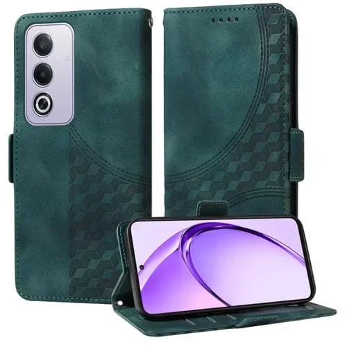 Funda de Cuero con Rombos y Estrellas En Relieve para Oppo A3 Pro 5G Global/India (Verde)