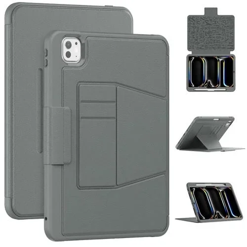 Funda de Cuero con Soporte Magnético Smart B para iPad Pro 11 (2024) (Gris)