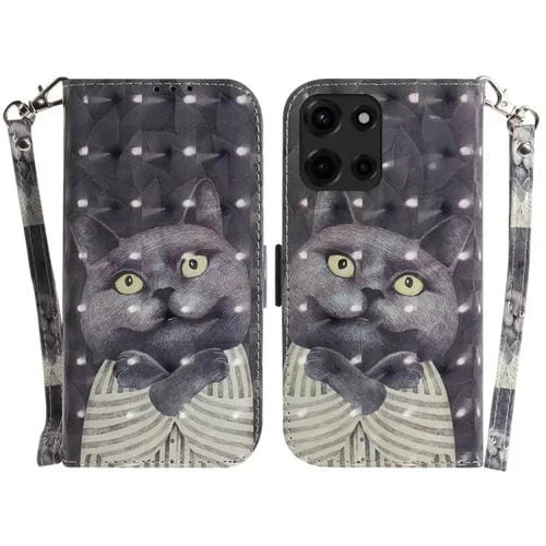 Funda de Cuero con Tapa 3D para Motorola Moto G 5G (2025) (Hug Cat)