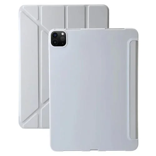 Funda de Cuero con Tapa de TPU Deformable para iPad Pro 11 (2024) con Soporte (Gris)