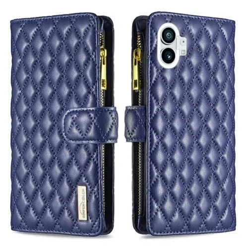 Funda de Cuero con Tapa For Nothing Phone 1 Diamond Lattice Zipper Wallet (Azul)