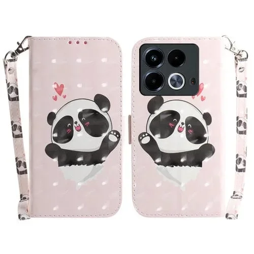 Funda de Cuero con Tapa Horizontal 3D para Infinix Note 40 (Panda con Forma de Corazón)