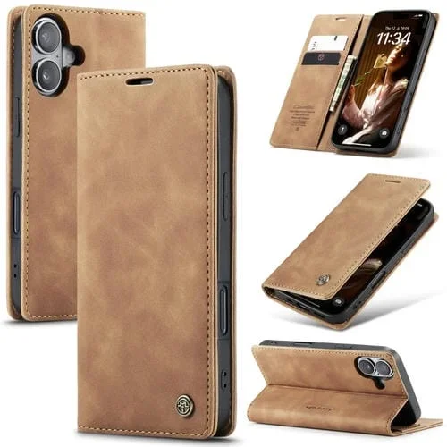 Funda de Cuero con Tapa Horizontal Caseme 013 para iPhone 16 Plus (Marrón)