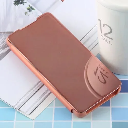 Funda de Cuero con Tapa Horizontal con Espejo Galvanizado Pu para Galaxy S10 con Soporte (Oro Rosa)