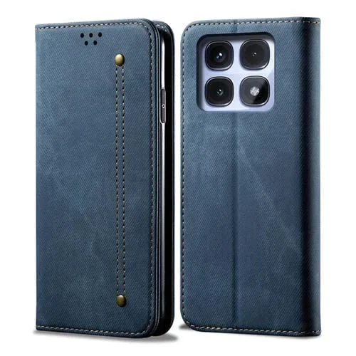 Funda de Cuero con Tapa Horizontal con Textura Vaquera y Estilo Casual para Redmi K70 Ultra 5G (Azul)