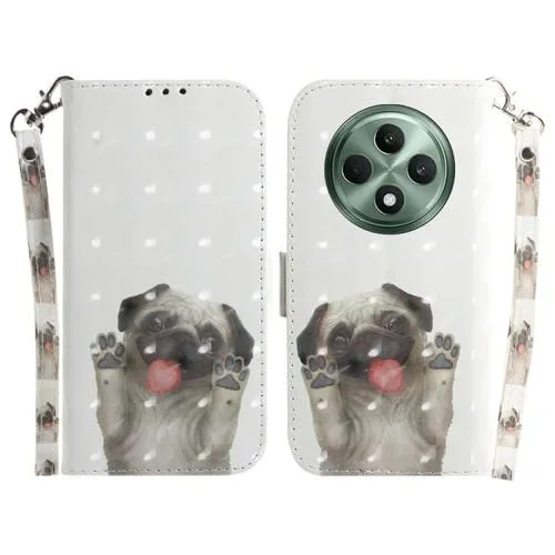 Funda de Cuero con Tapa Horizontal En Color 3D para Oppo Reno12 F 5G (Pug)