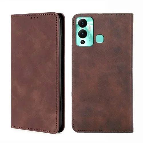 Funda de Cuero con Tapa Horizontal Magnética para Infinix Hot 12 Play Skin Feel (Marrón Oscuro)