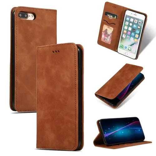 Funda de Cuero con Tapa Horizontal Magnética Retro Skin Feel Business para iPhone 8 Plus / 7 Plus (Marrón)