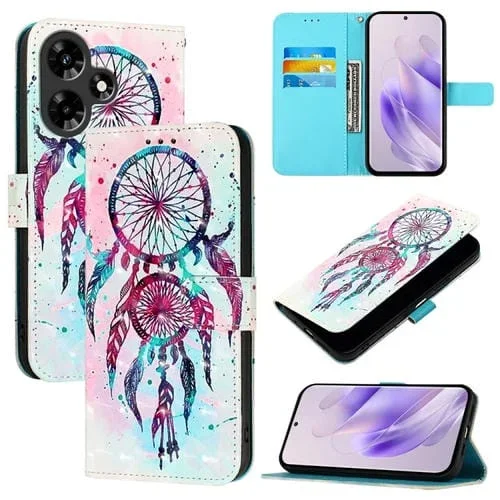 Funda de Cuero con Tapa Horizontal para Infinix Hot 30 4G Pintura 3D (Campanas de Viento)