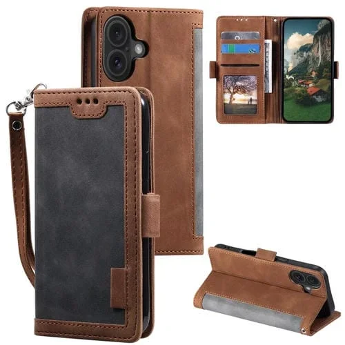Funda de Cuero con Tapa Horizontal para iPhone 16 Plus (Gris)